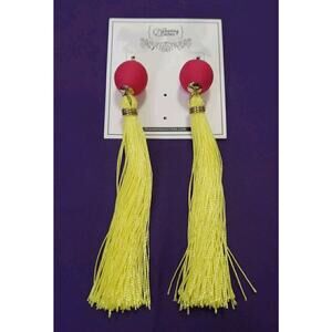 BOHO Long Dangle Tassel Statement Earrings Neon Yellow Dark Pink Pierced New